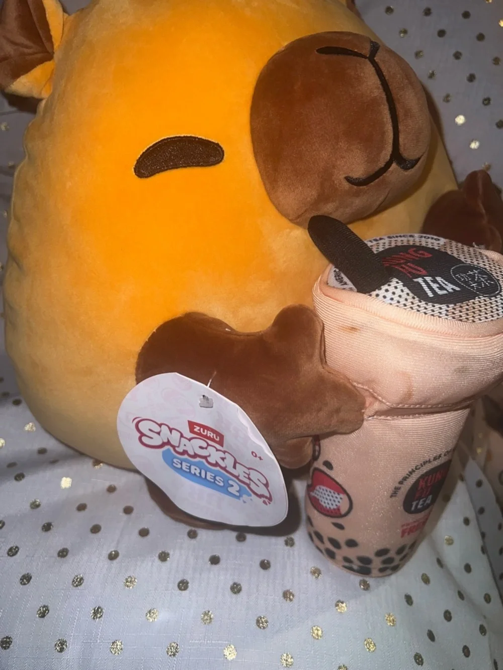Capibara Kung Fu Tea Plush with Peach Bubble Tea Accessory - Brown/Orange